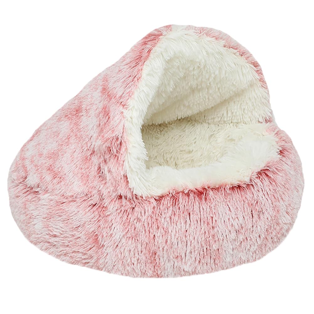 Hundebett Flauschig, Halbgeschlossene Katzenbett, Donut Kissen, Waschbar, Langer Plüsch, Donutbett für Hunde und Katzen, Hundekissen mit Extra Dicker Füllung (Rosa,XL-70cm/27.6in)