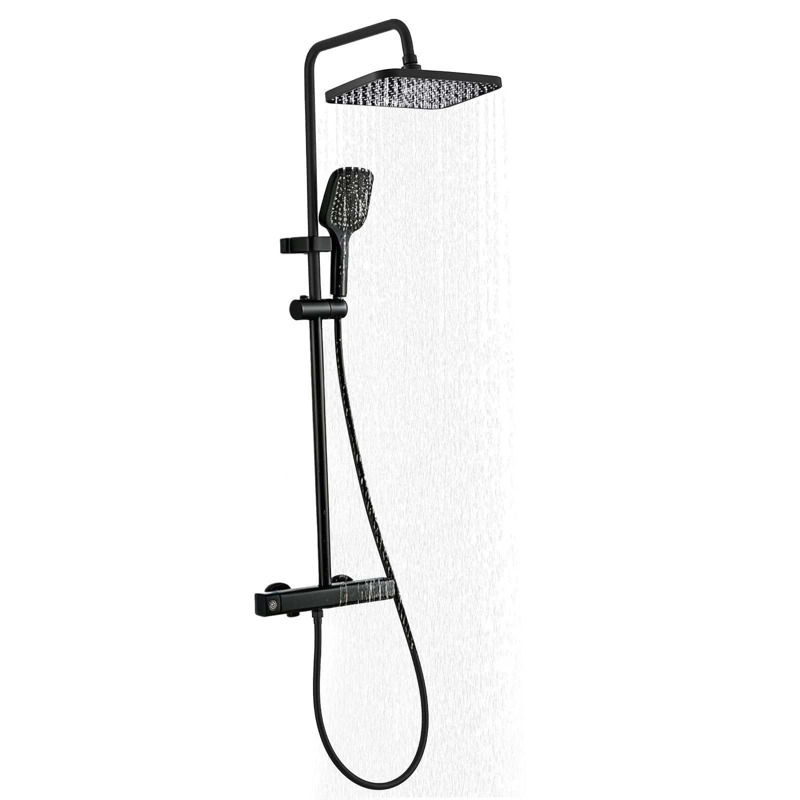Black Mixer Shower Set – Modern Bathroom Shower System with Square Rainfall Overhead, Handheld & Tap, for UK Bathrooms