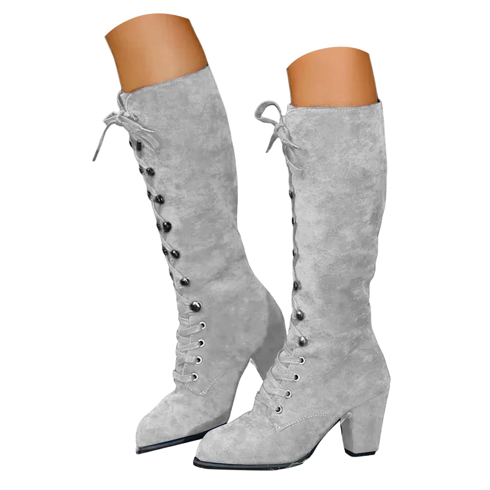 Victorian Boots for Women Vintage Lace up Pirate Renaissance Costume Shoes Witch Granny Knee High Boots Halloween Cosplay