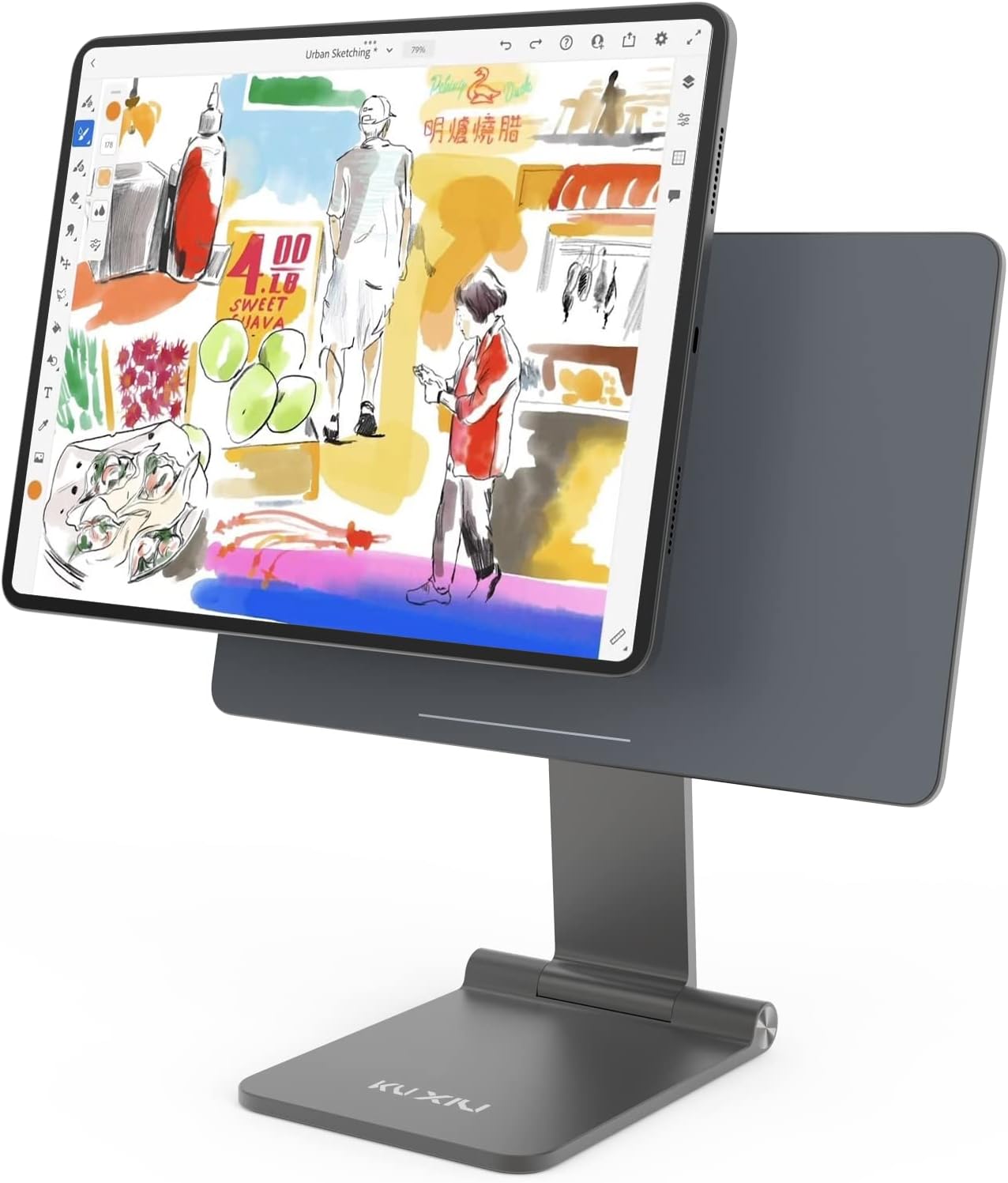 KU XIUFoldable Magnetic Stand for iPad Pro 12.9'', Portable 360° Adjustable Desktop Stand Holder Compatible with iPad Air 13 inch M2 (2024), iPad Pro 12.9 inch 3rd/4th/5th/6th Gen