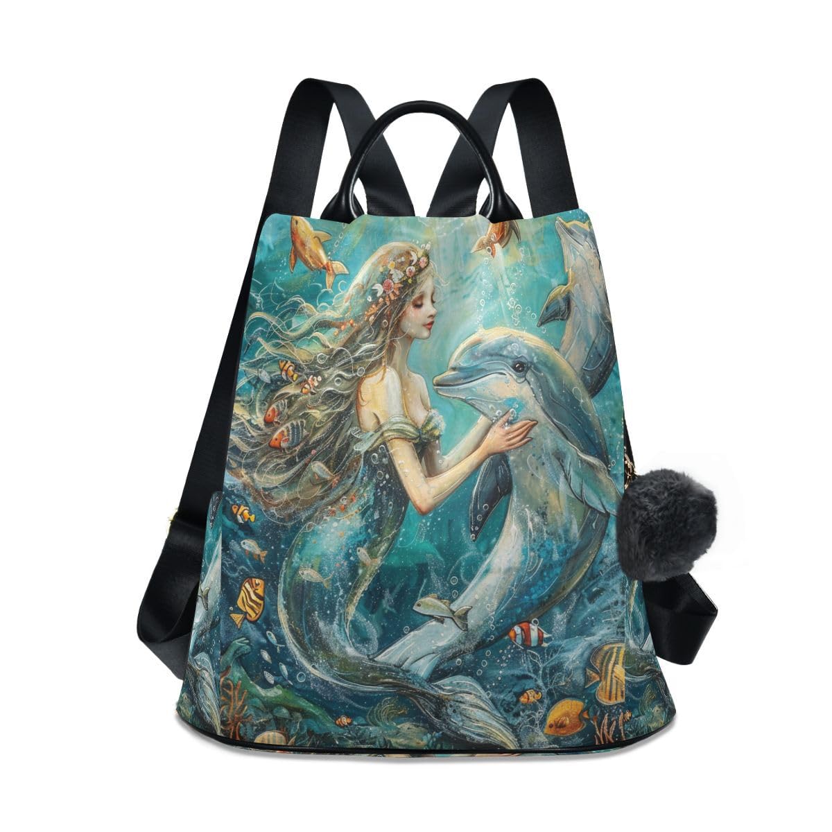 ALAZA Sea Mermaid with Dolphins Fish Trips Hiking Camping Rucksack Pack for Women