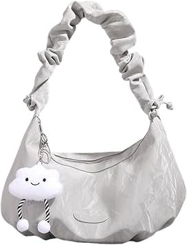 Cloud Single Shoulder Crossbody Bag for Women Handbag and Purse with Accessories Cloud Keychain Big Hobo Bag Silver