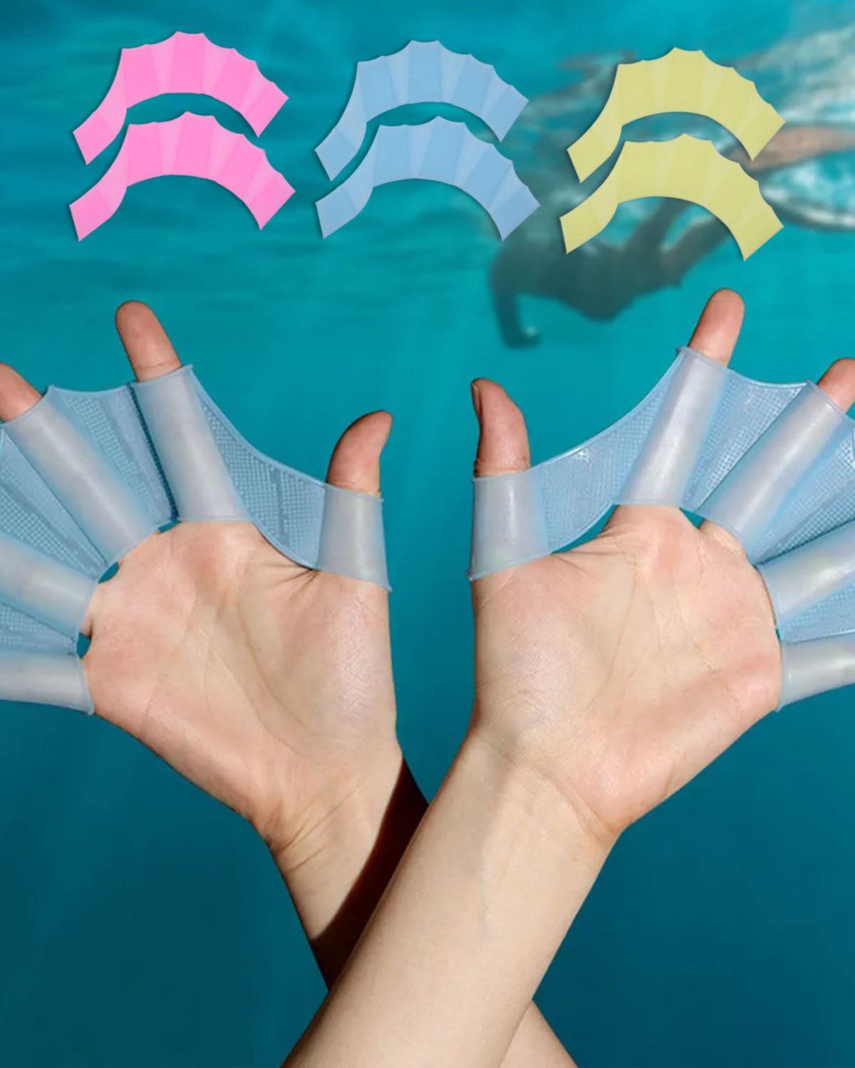 3 Paires Gants de Natation Gants Palmés de Natation Palmes de Main, Gants Natation Palmée en Silicone, Taille Gants Aquatiques en Palmes pour Femmes Surf, Plonger, Entraînement de Natation