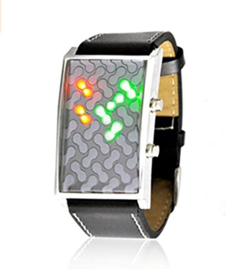 Cool Digital LED Watch Peanut Style Three Colored LED Digital Display Futuristic Leather Band Watch