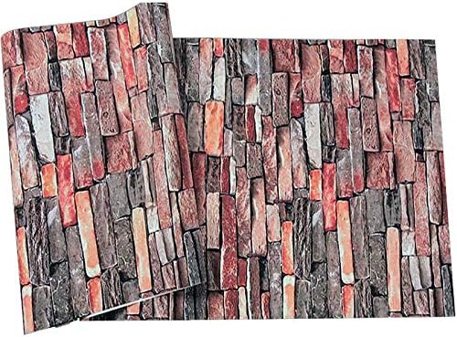 Faux Brick Wallpaper, H2MTOOL Removable Self Adhesive Red Grey Contact Paper for Room Decor (17.7” x 78.7”, Red + Grey)