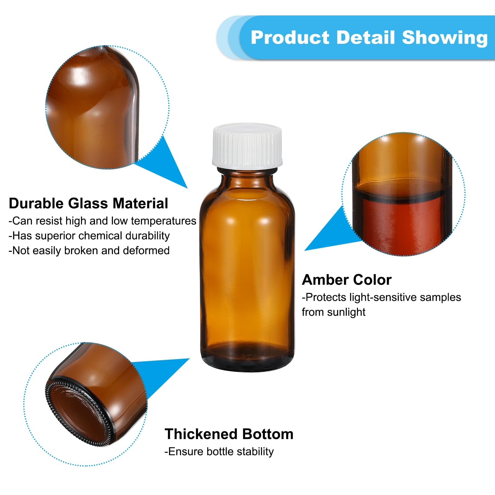 PATIKIL Frasco De Vidrio De Muestra De 1 Onza (30ml), 48 Piezas Frasco Redondo Con Tapa Cónica Blanca Para Líquidos Reactivos, Aceites Esenciales, Perfume, Ámbar