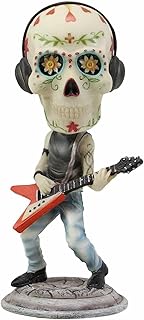 Ebros Gift Day of The Dead Skeleton Rock Band Guitar Player Guitarist with Headphones Bobblehead Statue 6.5