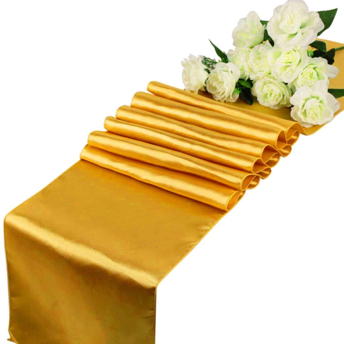 Chemin de table en satin or 30x275 cm lot de 5 pièces pour décoration de fête