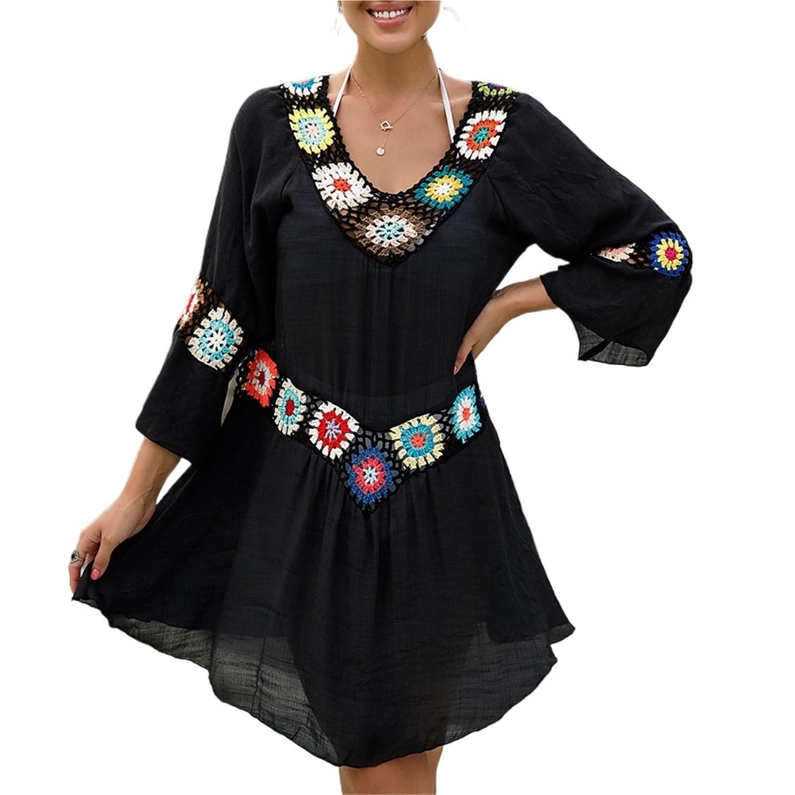 Bikini Cover Ups Damen Strandkleid Strandkleider Strandponcho Strandkleid Strandponcho Strandkleid Strandponcho(Black)
