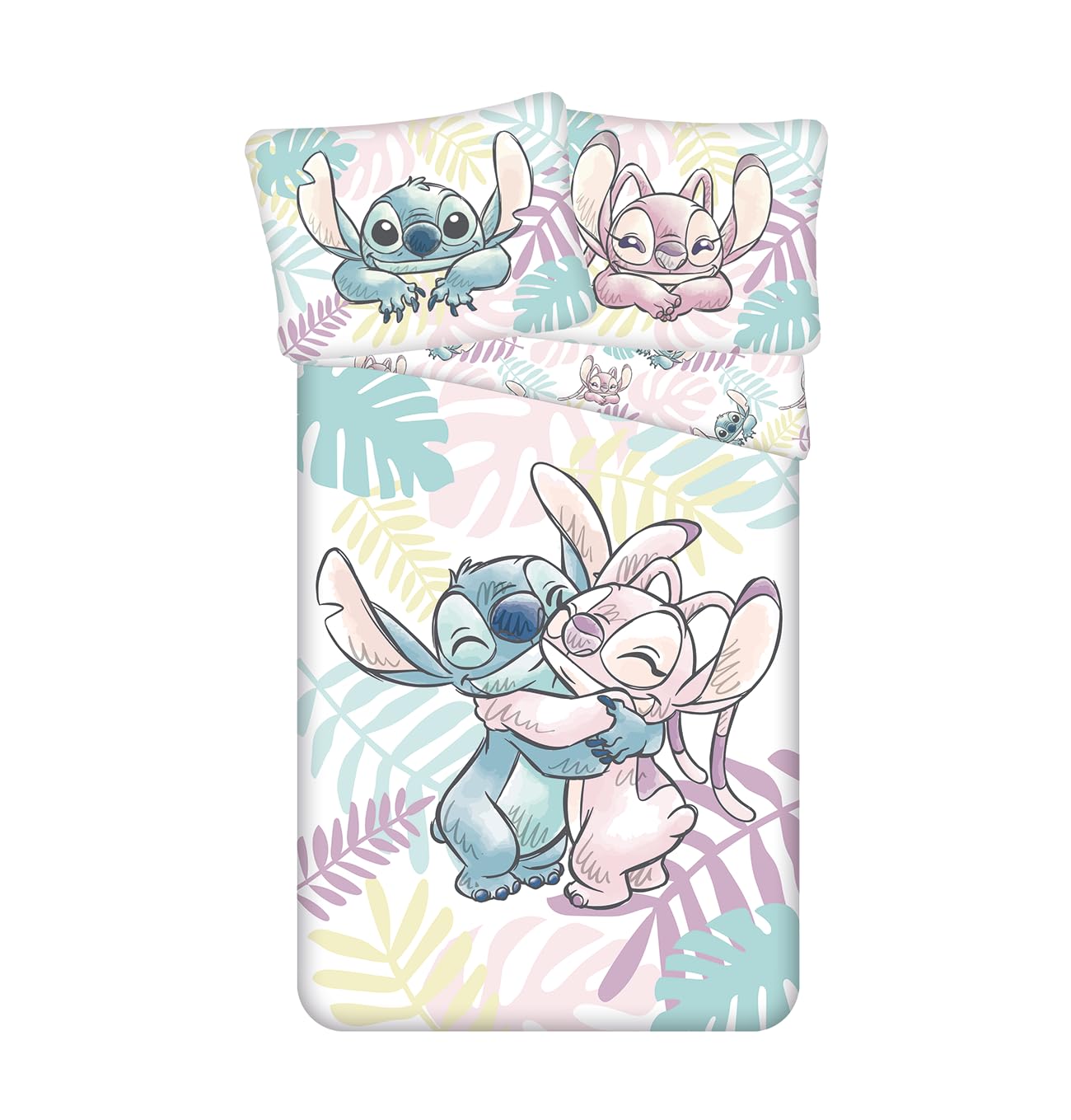 Jerry Fabrics Stitch & Angel Reversible Bedding Set with Duvet Cover 140 x 200 cm and Pillowcase 70 x 90 cm 100% Cotton Leaves Design