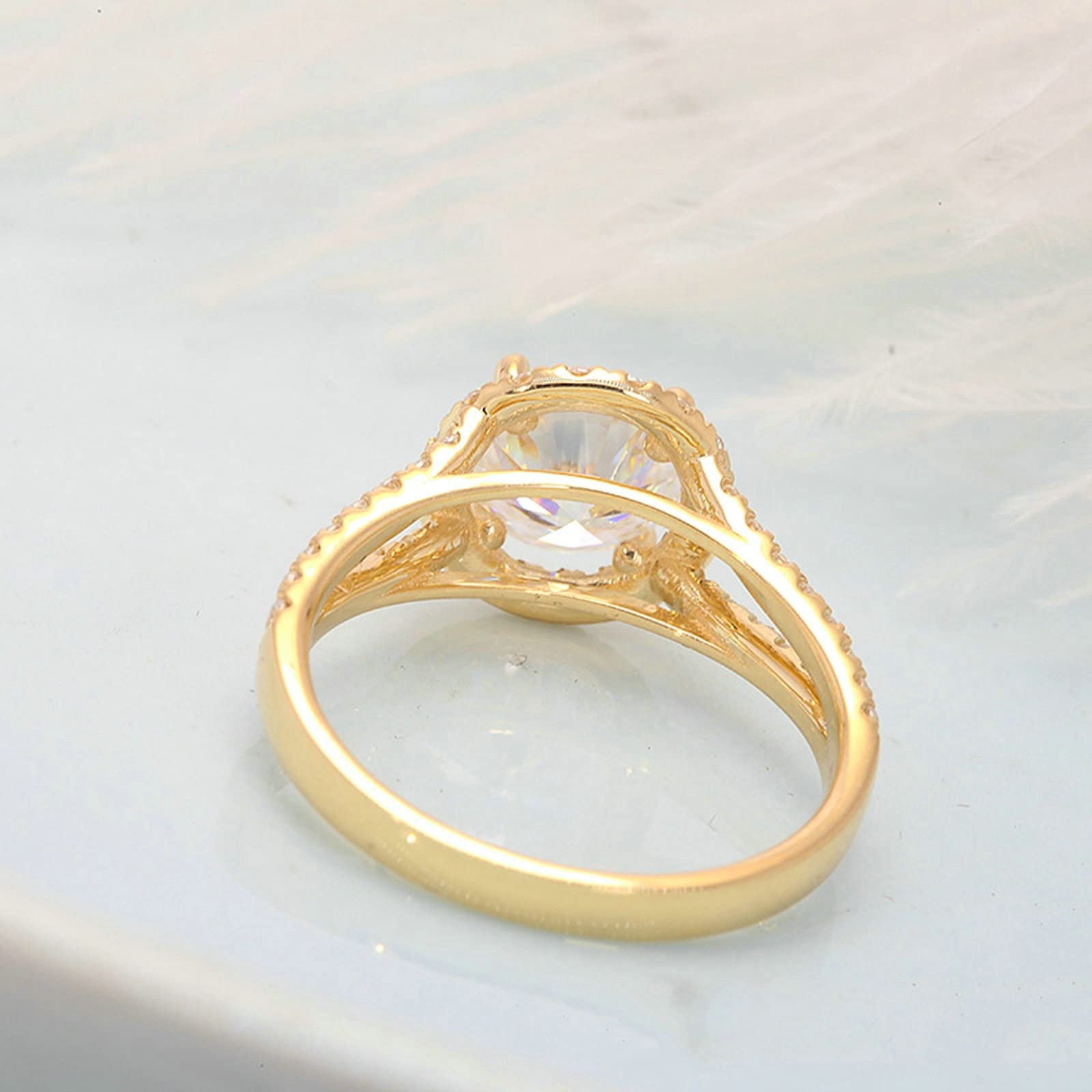 Anillos de boda para mujer, anillo de compromiso de oro de 18 quilates para ella, halo hueco de 4 puntas, moissanita redonda, anillo de compromiso de oro de 2 quilates