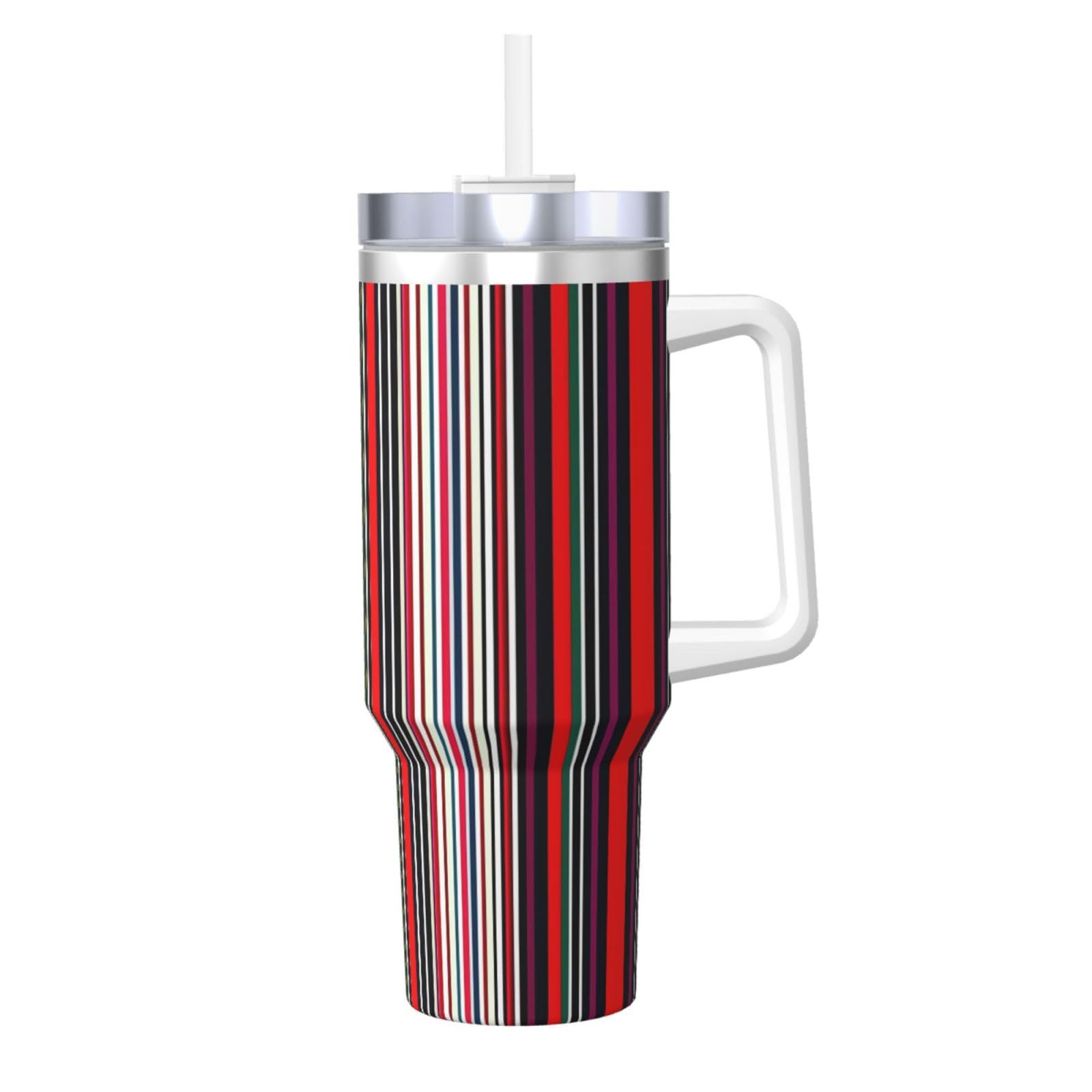 Colored Stripes Wasserflasche mit Henkel und Strohhalm-Deckel, Edelstahl, doppelwandig, isoliert, 1,2 l