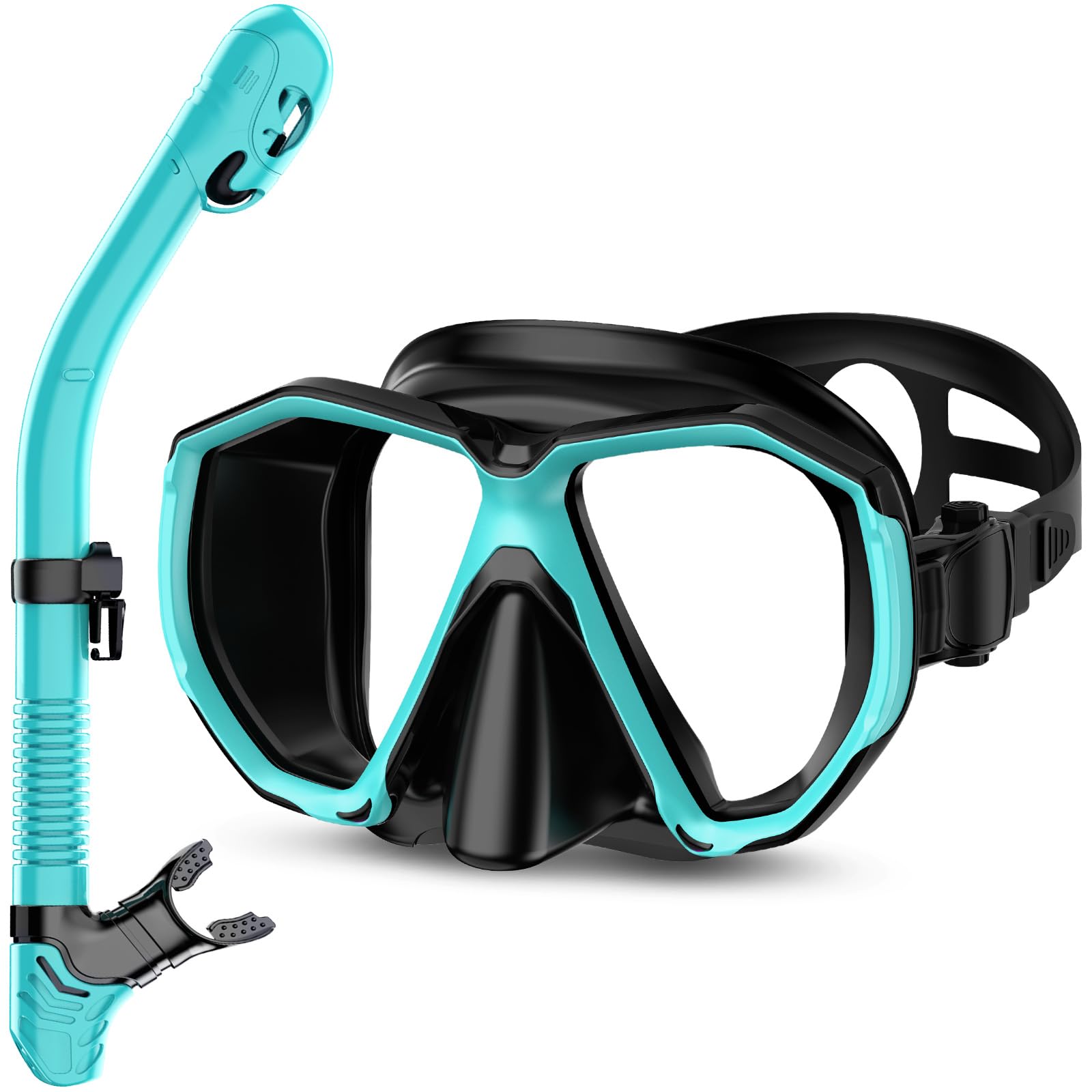 Honlanor Snorkel Set Adults Snorkeling Gear Anti-Leak and Anti-Fog Tempered Glass Lens Panoramic View Swim Mask Dry Top Snorkel Kit for Snorkeling Scuba Diving Swimming Travel with Carry Bag