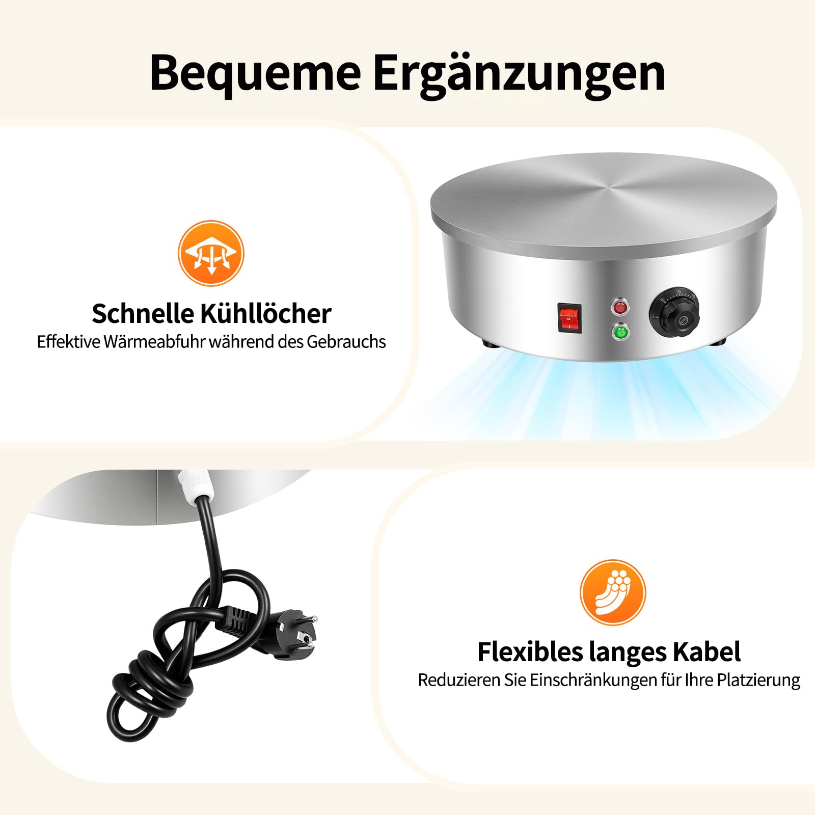 Máquina profesional para hacer crepes y panqueques, 2800 W, máquina para crepes, plancha para crepes dulces y salados, 150-280 ℃ de acero inoxidable, BJB-1