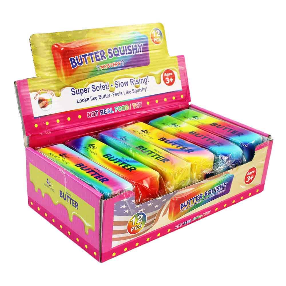 Butter Squishy Squeeze Spielzeug Regenbogen 12er Set | Langsam rückformend, Ca. 13 x 4 cm, Ab 3 Jahren, Antistress Spielzeug, Bunte Regenbogen-Optik