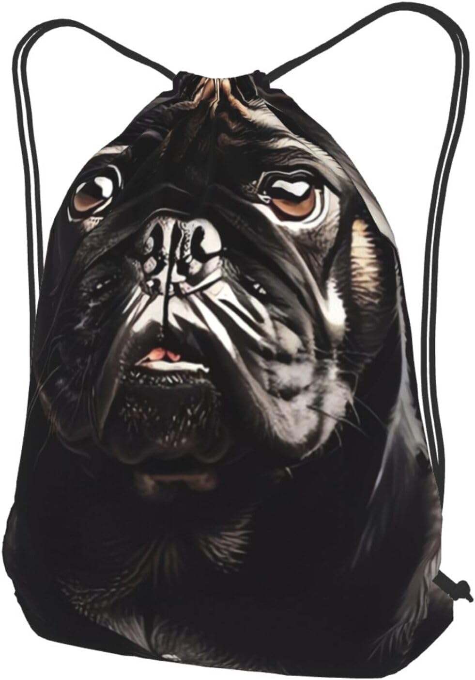 Drawstring Backpack Woemn Men Sports Gym Sack Lightweight Drawstring Bags Cute Black Pug Dog Cinch Bag Sackpack For Work Swim Travel image 2