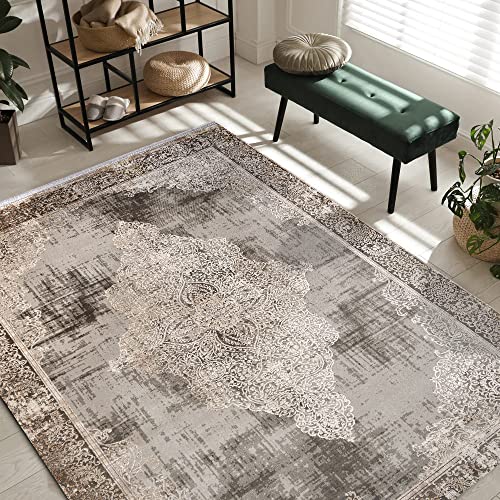 NETLINE HOME Area Rugs For Living Room, Bedroom, Dining Room and Kitchen | Oriental Design Carpet | Acrylic Rug | Luxury Rug | Soft Medium Pile | Stain Resistant (Gold Colorful, 160X230 CM)