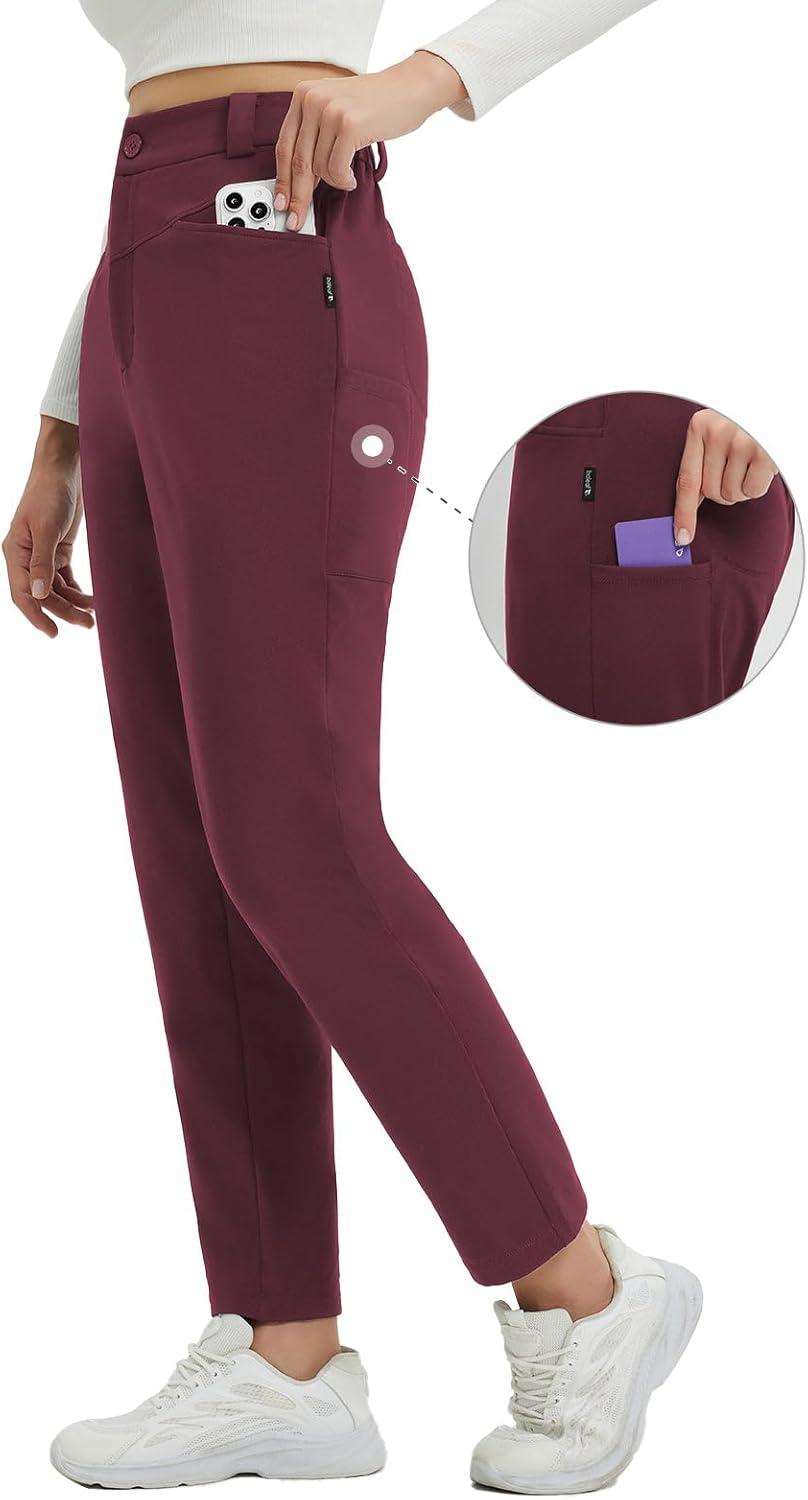 baleaf Womens Fleece Lined Pants Stretch Travel with 5 Pockets Business Casual Golf Dress Petite Thermal Winter Sweatpants - Image 2