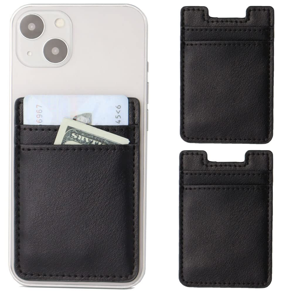 2Pack Phone Card Holder,Leather Phone Wallet Adhesive Stick On Credit Card Pocket for Back of Phone Case iPhone and Android-Black