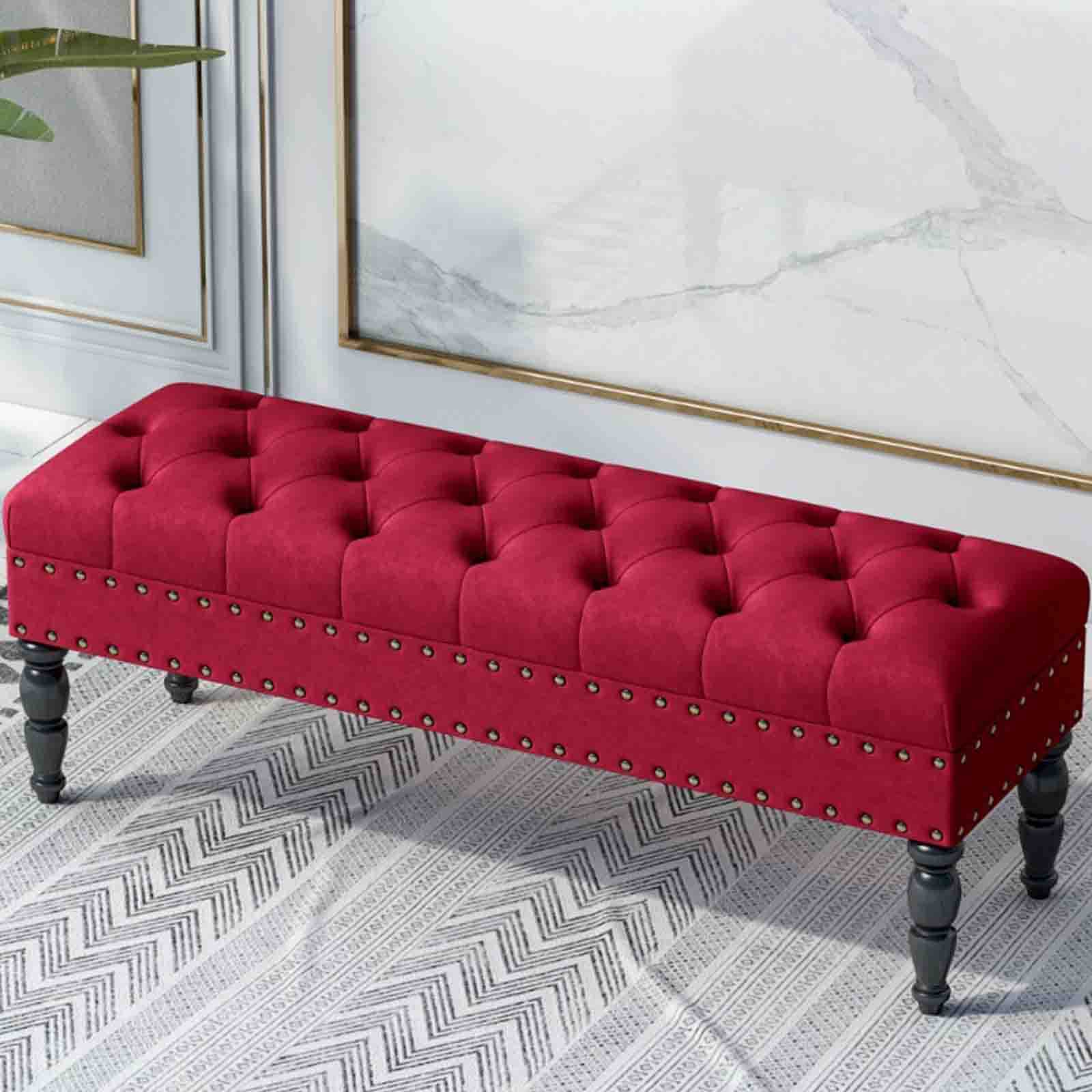 Banc de chaussures rouge vin 100cm pour salon et bout de lit chambre