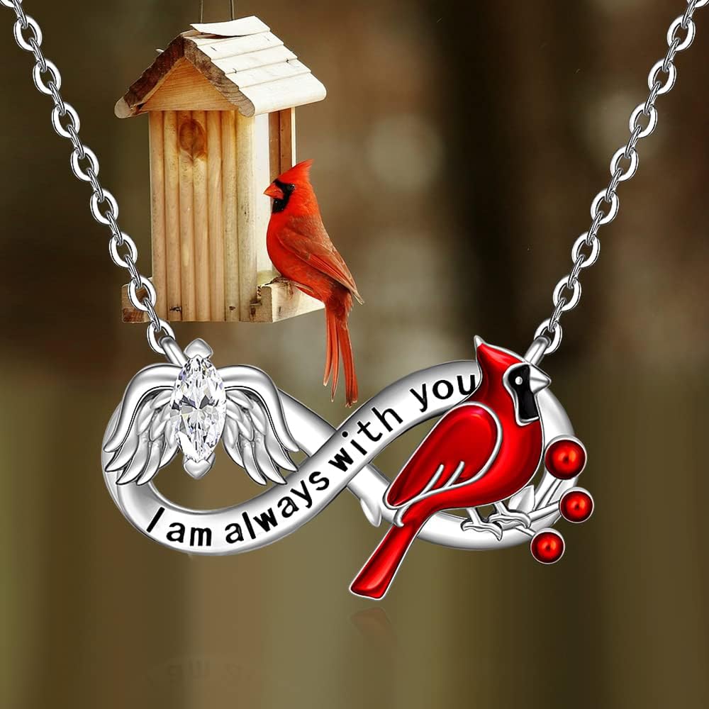 Fenthring Cardinal Necklace for Women Sterling Silver Red Cardinal Necklaces Memorial Cardinal Appear When Angels Are Near Pendant Angel Wing Infinity Jewelry Gift - Image 5