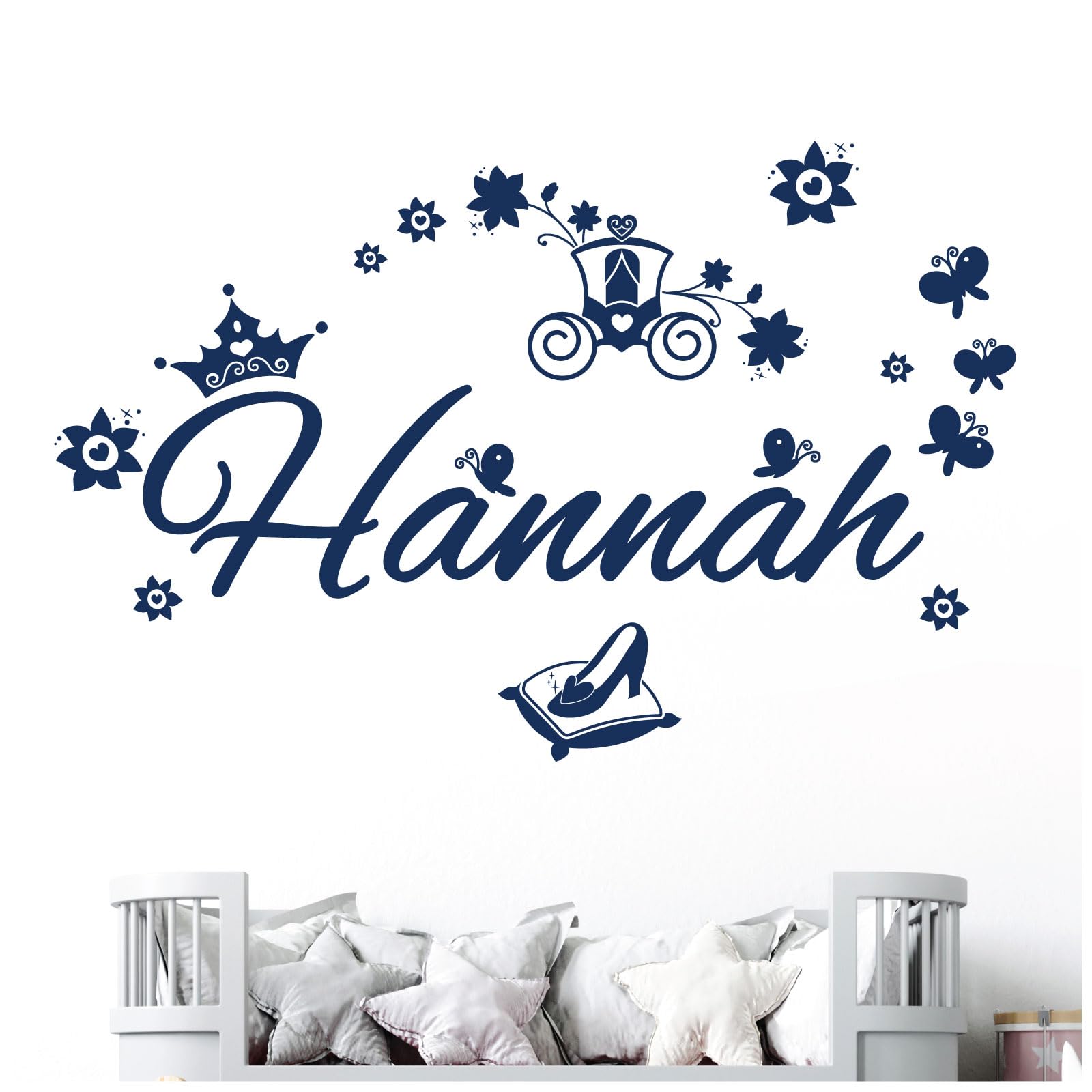 Personalised Name Girls Wall Art Sticker - Princess Fairy Tale Cinderella Story [Medium] [Cobalt]