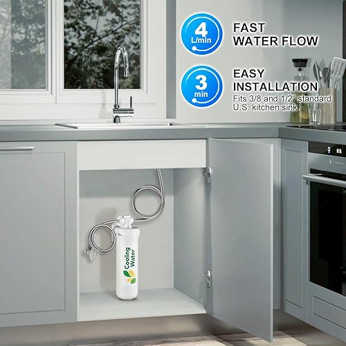 Miniatura 3 de CW-CF Filtro 5 en 1 para debajo del fregadero, no requiere perforación, filtro respetuoso con el medio ambiente que reduce el plomo, cloro, mal