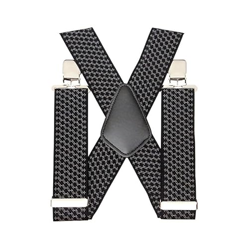 Heavy Duty Men Trousers Wide Braces with 4 Strong Clips 50 mm X Style Suspenders Belts - Black (Black Patterned)