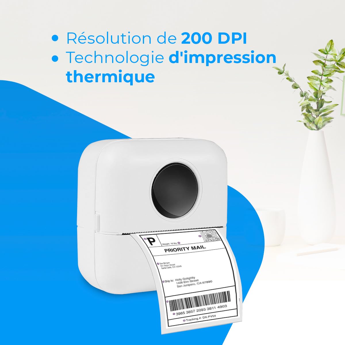 NK Imprimante Photo Portable avec 5 Rouleaux de Papier Thermique - Mini Imprimante Thermique Mobile sans Fil, Câble USB, Compatible avec iOS et Android, Blanc