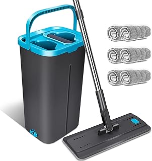 ZNM フロアモップ 水拭きモップ フラットモップ 手洗い不要 乾湿両用 掃除道具 モップセット 6つの交換可能なモップパッド付き 140cmハンドル 腰曲げず 堅木張りの床の掃除に適しています