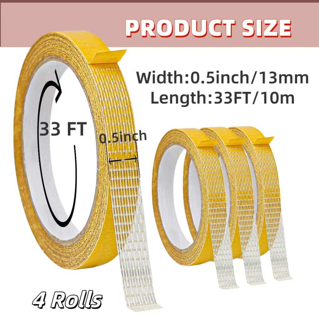 Double Sided Fabric Tape,No Sewing or Ironing need,suitable for Hem, Fashion Dress,Cloth, Curtains, nd DIY Projects,High Adhesive Sticky but Removable and Residue free, 0.5 in x 33FT/10m (6 Rolls)