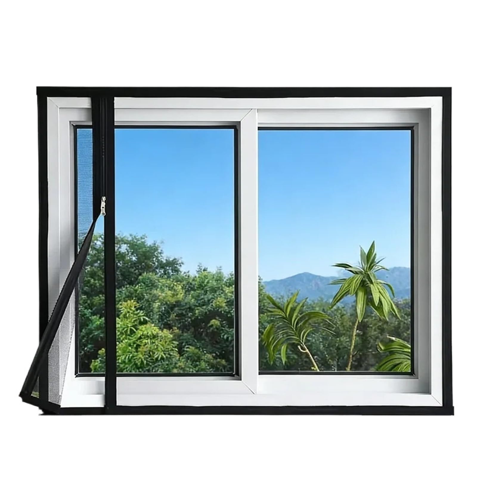 Supkancl Wide-105Cm 1Pc Black Anti-Mosquito Window Screen With Zipper Self-Adhesive Mosquito Net Invisible Sheer