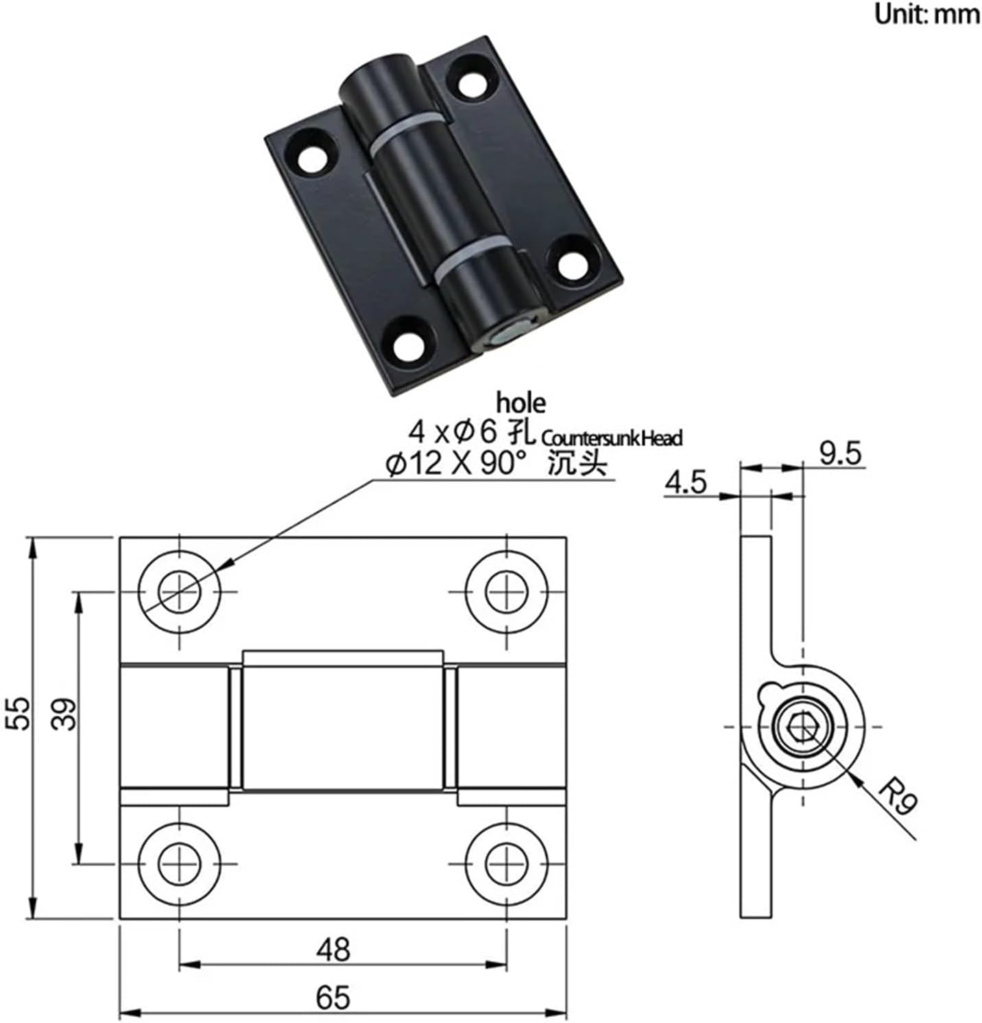 Zinc Alloy Positionable Torsion Hinge Adjustable for Any Stop Damping Stop Hinge 1Pcs(Black)