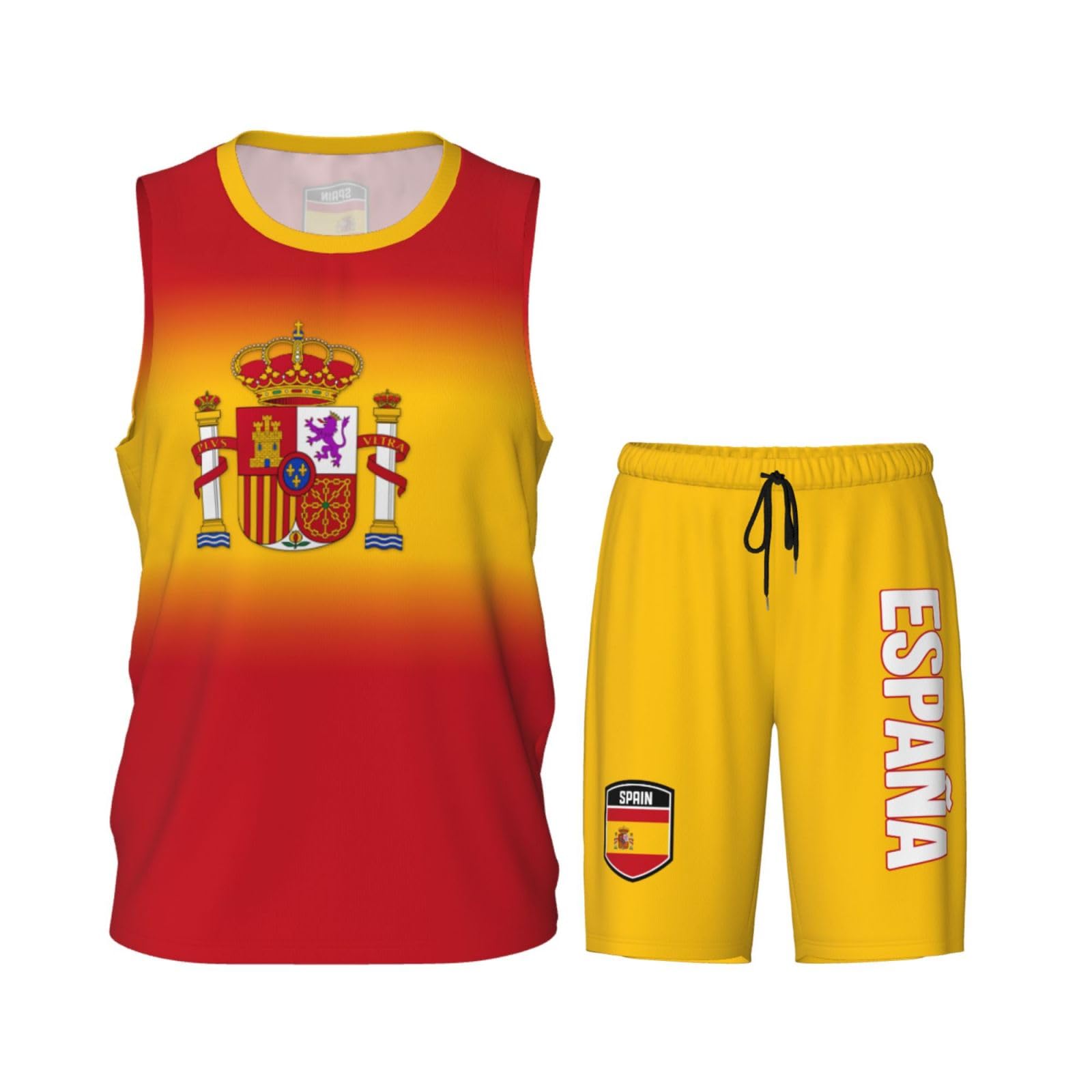 DABOYOZHZH Spain Emblem (2) Basketball Uniform Suit for Men Team Training Athletic Gradient Jersey White