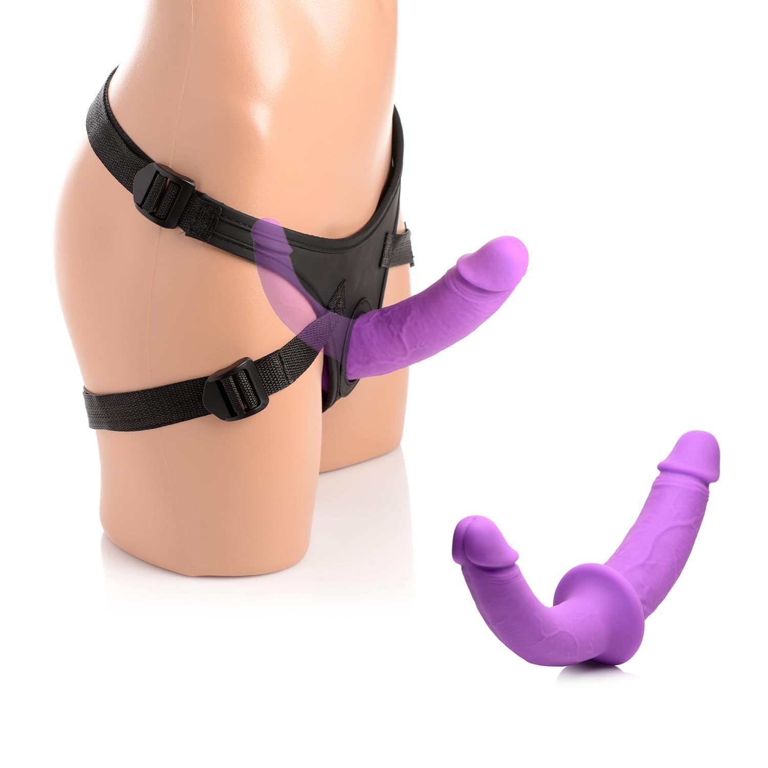 Set de Dildo Doble con Arnes Ajustable para Parejas, Diseño Inversible, 12.25in, Silicona Premium y Flexible, Seguro para el Cuerpo