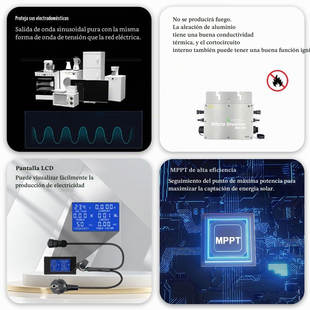 Y&H Microinversor de 800 W, impermeable, IP65, MPPT, DC30-42 V, entrada CA 180-260 V, salida para módulos solares de 30 V, 36 V