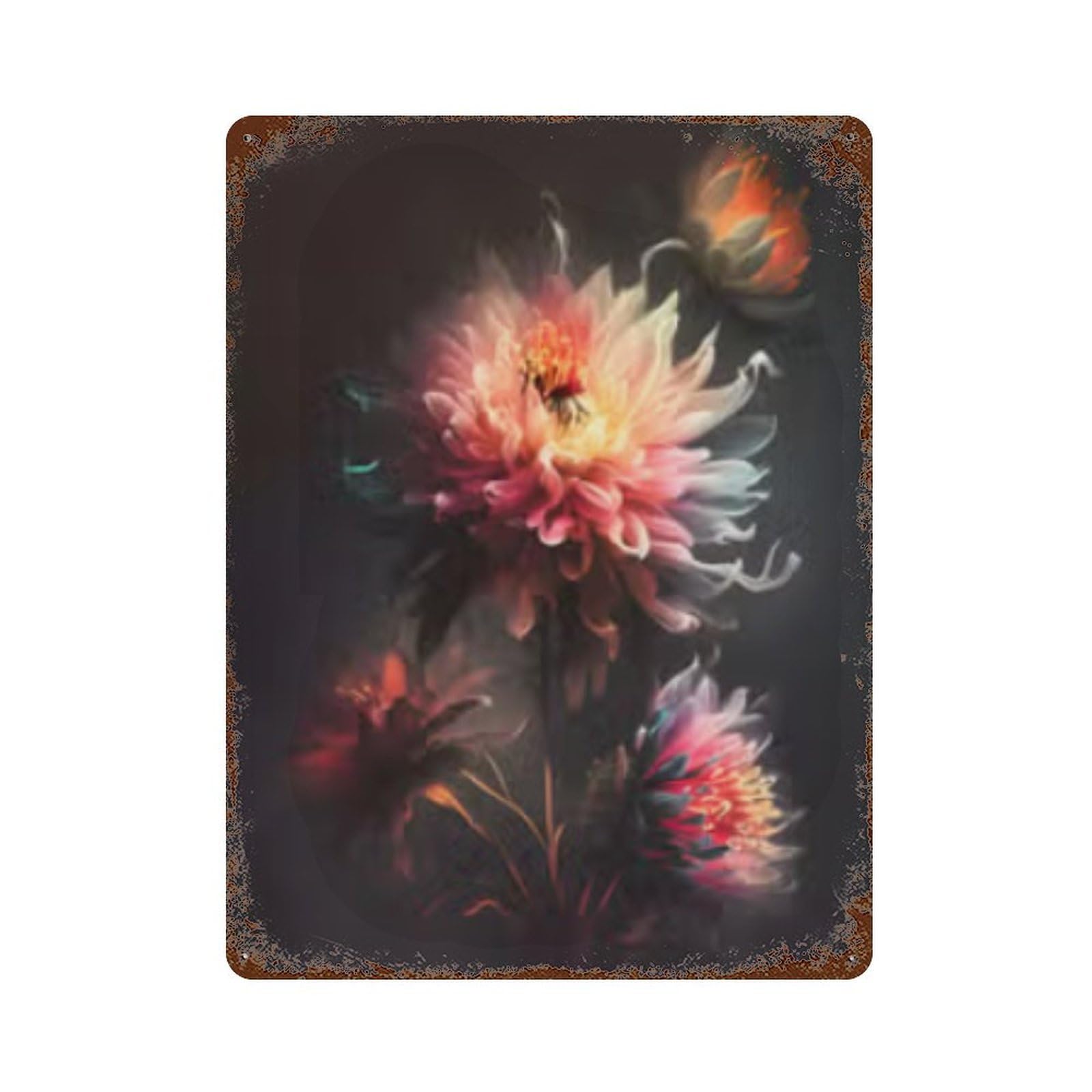 Glowing Dahlia Wall Art Print Decorative Tin Sign 15.7"x11.8", Farmhouse Wall Decor for Garage, Bar And Workshop Decor