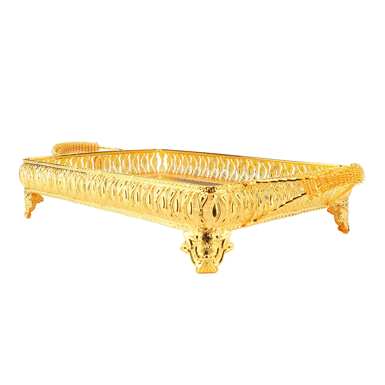 Elegancka europejska złota metalowa taca do serwowania, 51 x 28 cm, dekoracyjny talerz na przekąski, przyjęcia i naczynia, idealny prezent kuchenny do dekoracji domu i rozrywki