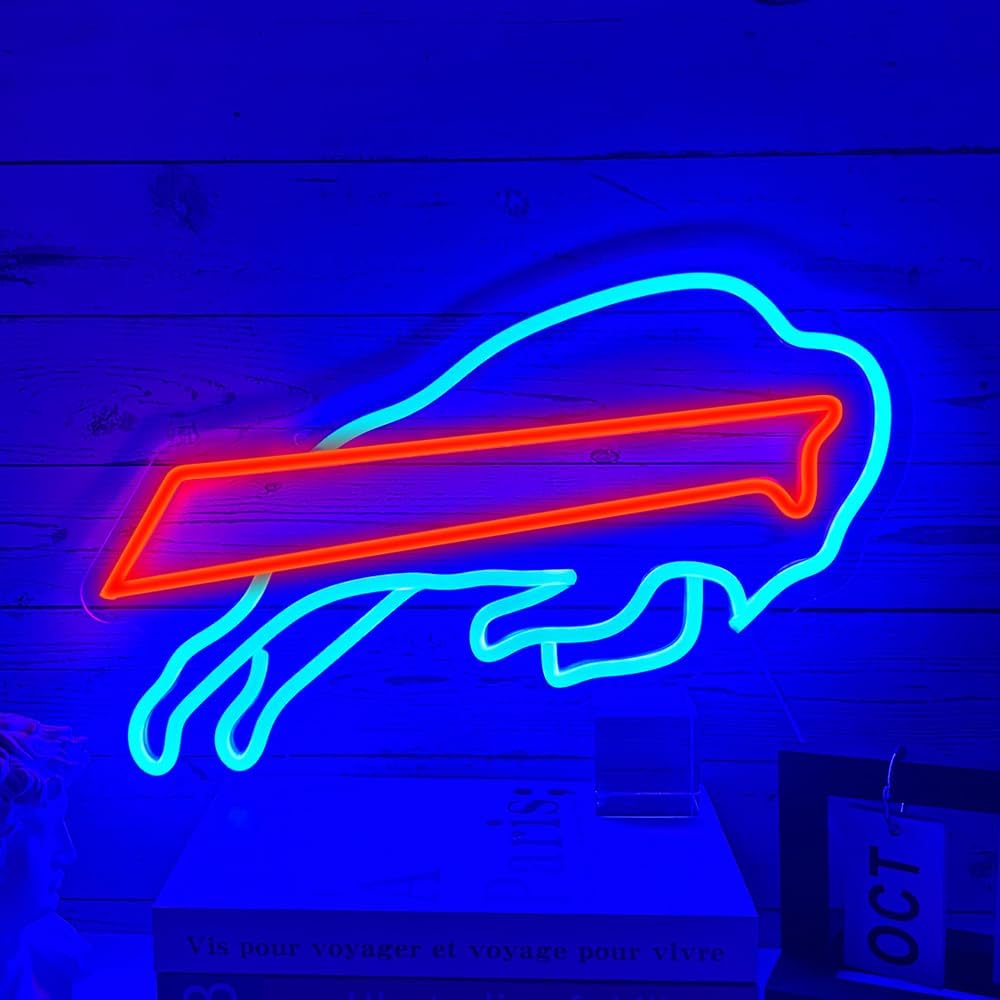 American Football Neon Sign Boffalo Neon Sign American Football Team Neon Lights Man Cave rugby Bills LED Signs for Bedroom American Football Club Wall Decor Neon Wall Signs Gift for rugby Fans Teens.