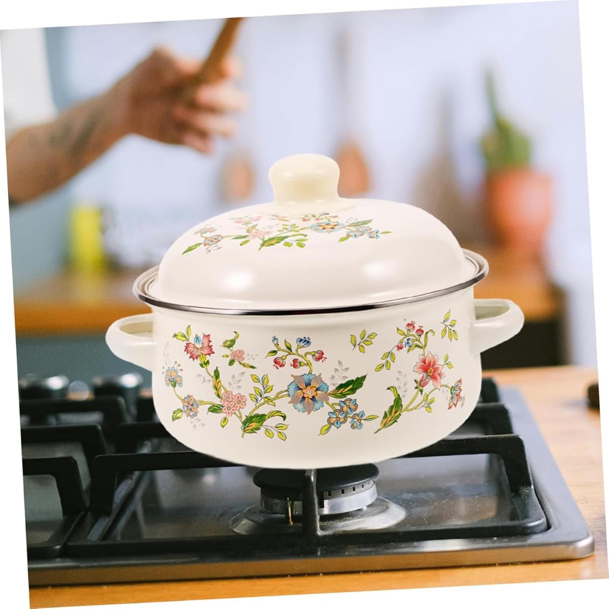 Dlwk 調理用ストックポット スープ調理器具 調理鍋 花柄ポット ビーズ付き セラミックキッチン調理器具 スープシチュー鍋 ラーメ