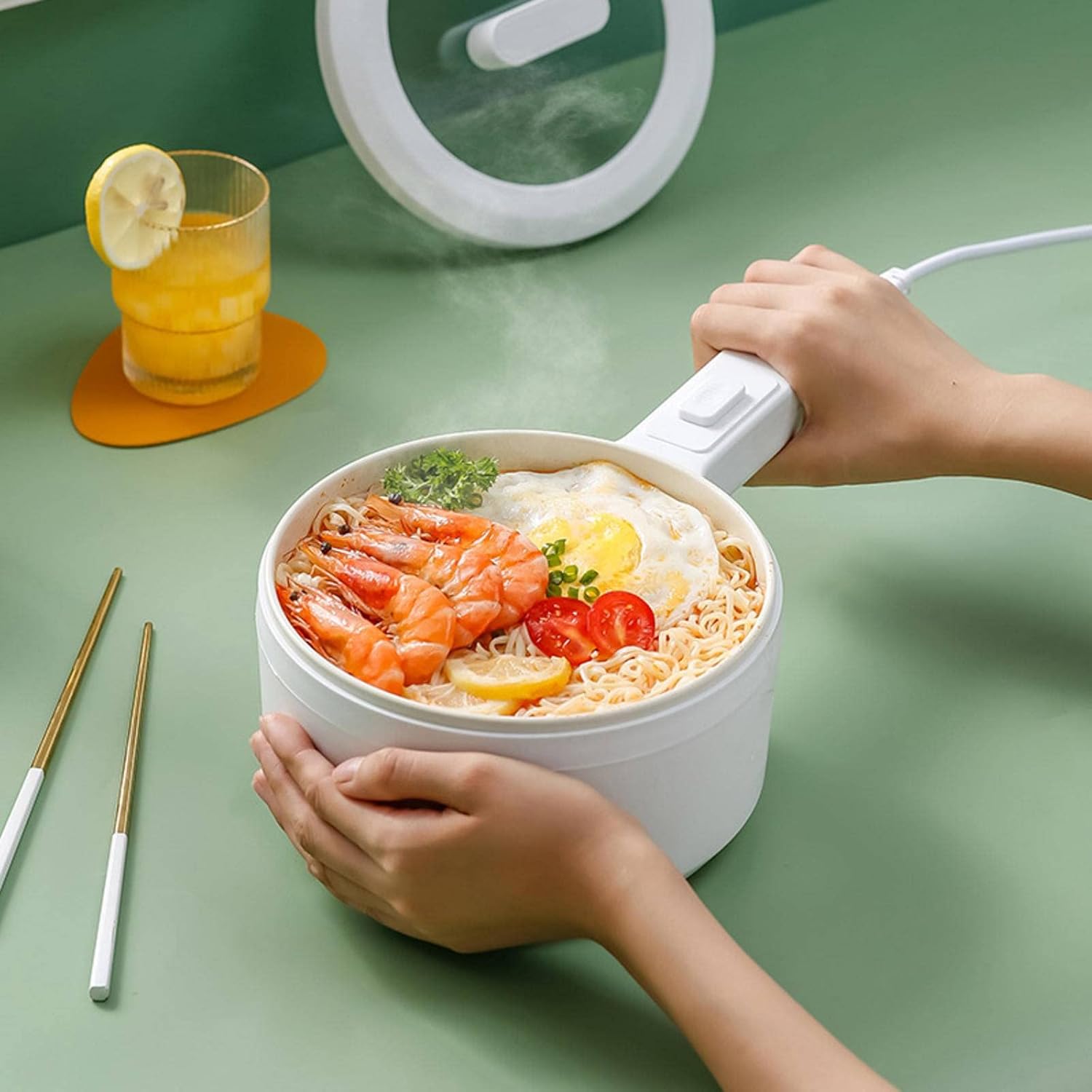 Multifunctional Electric Cooking Pot Ceramic Liner Electric Heating Pot Small White Pot Small Electric Pot Hot Pot 110V