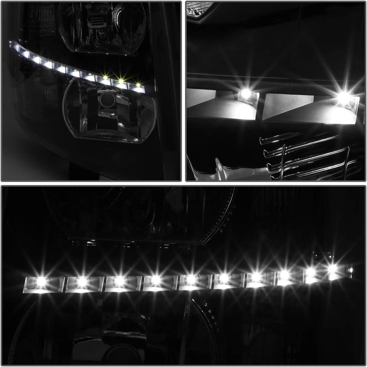 DNA MOTORING HL-LED-CSIL07-BK-SM-CL1 Pair LED DRL Strip Headlight/Lamp [For 07-14 Chevy Silverado]