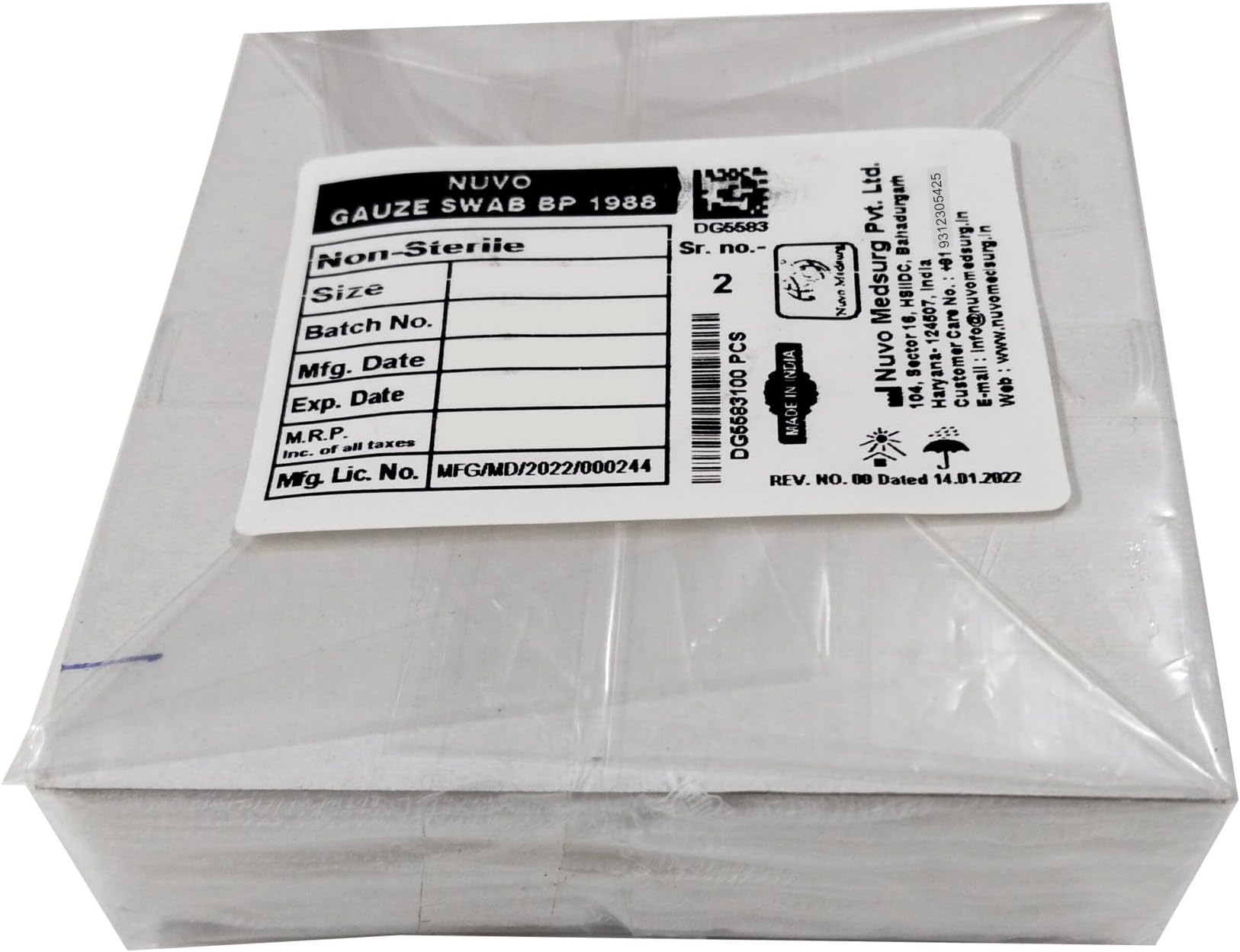 Non-Sterile Gauze Swab 5cm x 5cm x 12Ply - Pack of 100 Pcs (Type - 20), Absorbent Gauze Pads for Wound Care, Medical Gauze Swabs & Surgical Gauze Swab, Non-Sterile Dressing Swabs & Disposable Gauze Pads, Made From Soft, High - Quality Cotton Swab for Gentle And Comfortable Wound Care