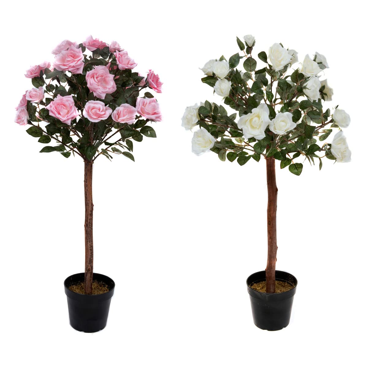 Künstlicher Rosenbaum Mit Weißem Topf – 160 Cm, 336 Blätter & 36 Blüten, Für Drinnen & Draußen