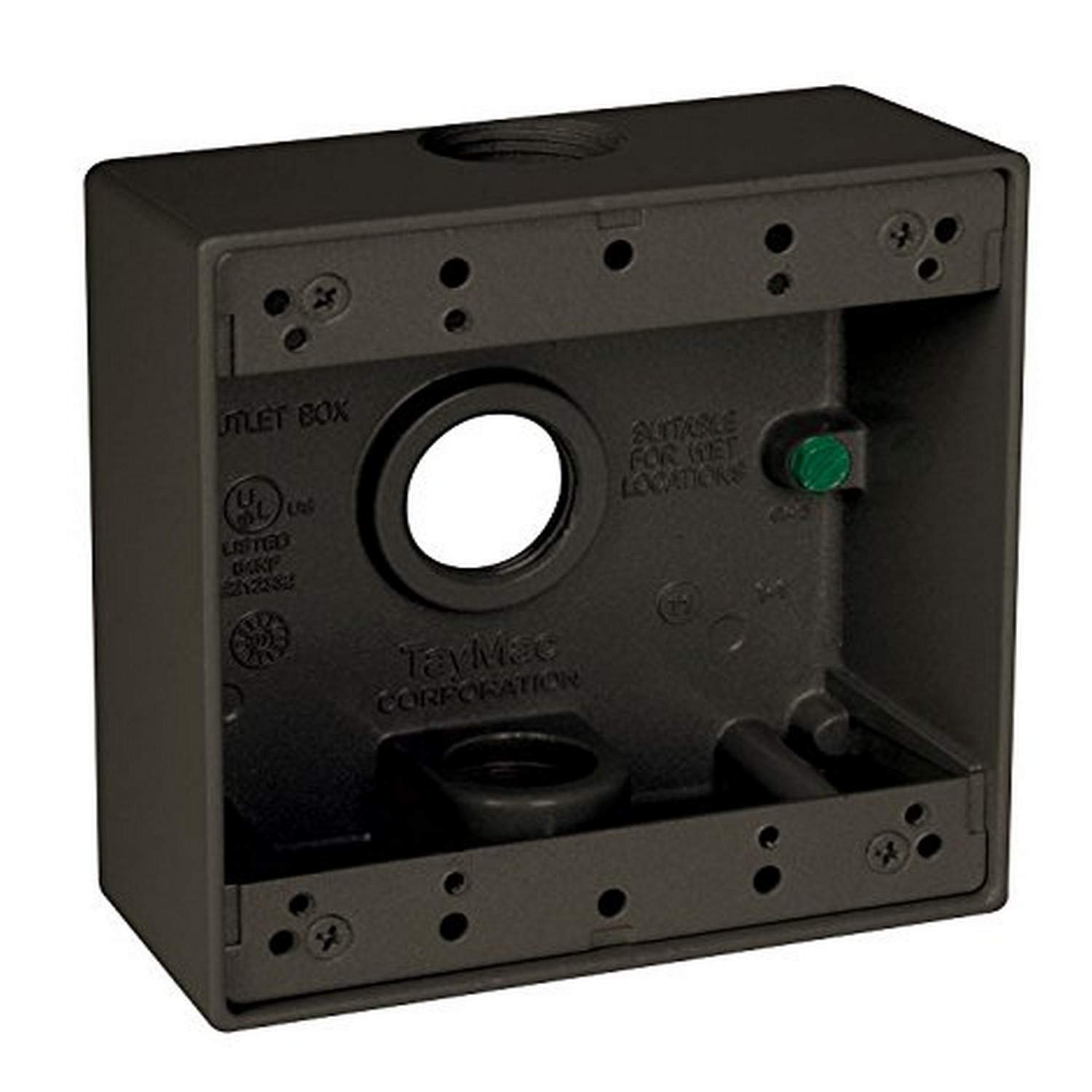 TayMac DB375Z 3/4-Inch 3 Hole 2-Gang Weatherproof Box, 3/4-Inch Outlets, Bronze