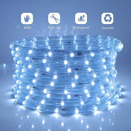 Miniatura 2 de XUNATA Cuerda de luces LED, tira de luces LED de 12 pulgada, 6500 K, luz blanca, 6.6 pies6.6 ft CA 110-130 V, resistente al agua, con 8 modos de