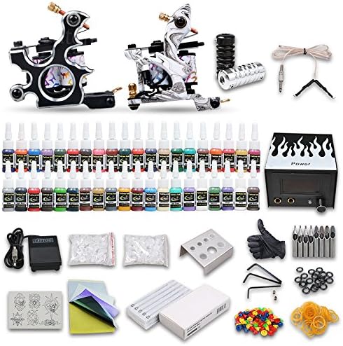 Great Complete Tattoo Kit 2 Machines Gun 40 Color Inks Power Supply Needles Set D238
