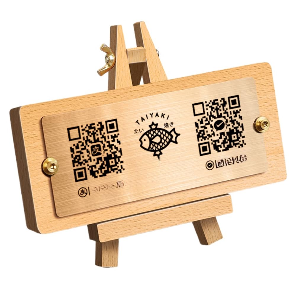 hadefa Custom QR Code Payment Sign – Walnut Wood Desktop Display Stand for Cashier Counter, Checkout Table, or Reception – Personalized Scan to Pay Card Holder (1 Logo+2 QR Codes)