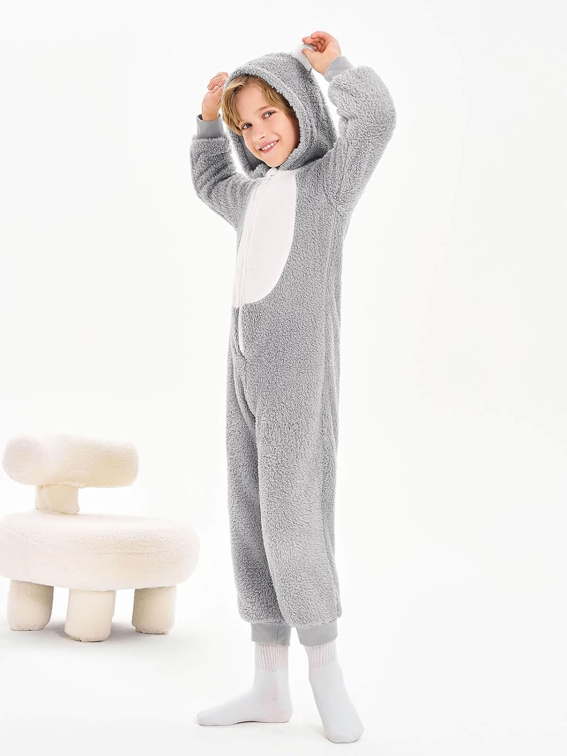 rrhss Boys Pajamas Flannel Hooded Rompers Kids Long Sleeve Zip up Onesies One Piece Sleepwear 5-14Y