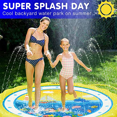 Hitop Kids Sprinklers For Outside, Splash Pad For Toddlers & Baby Pool 3-In-1 60" Water Toys Gifts For 1 2 3 4 5 Year Old Boys Girls Splash Play Mat (Ocean) #TOP4